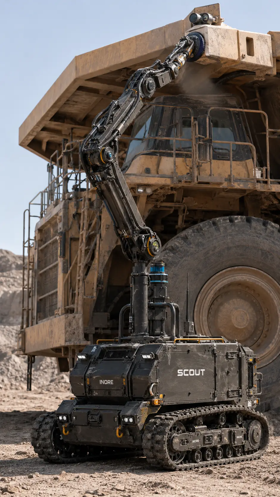 SCOUT v0 cleaning a haul truck sensor mast